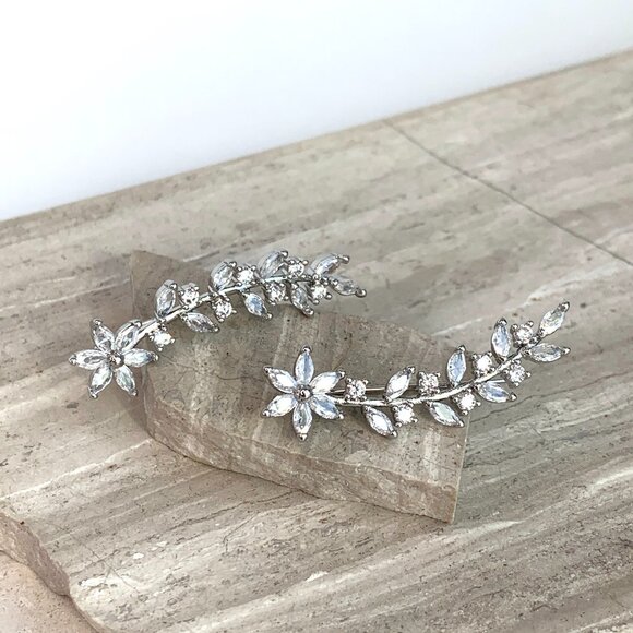 NEW ~ Anthropologie Floral Crystal Ear Climber Earrings - Picture 2 of 9